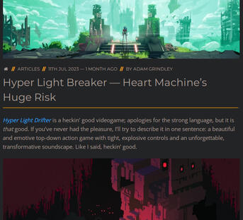 An article discussing the risky innovation of Heart Machine's upcoming title, Hyper Light Breaker, for GameGrin