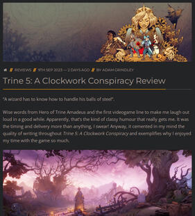 My review of Trine 5: A Clockwork Conspiracy for Game Grin