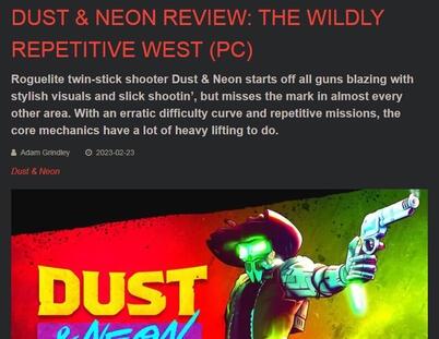 My review of Dust & Neon for KeenGamer